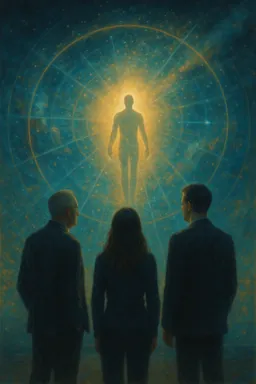 Illustration of a groupd of Humans thinking about living forever.